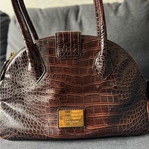 Brown Crocodile Pattern Shoulder Bag with Gold Hardware